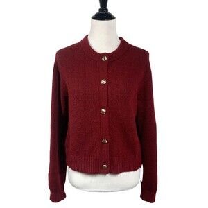 H&M Golden Button Burgundy Maroon Wool Blend Knit Cardigan Sweater Size L